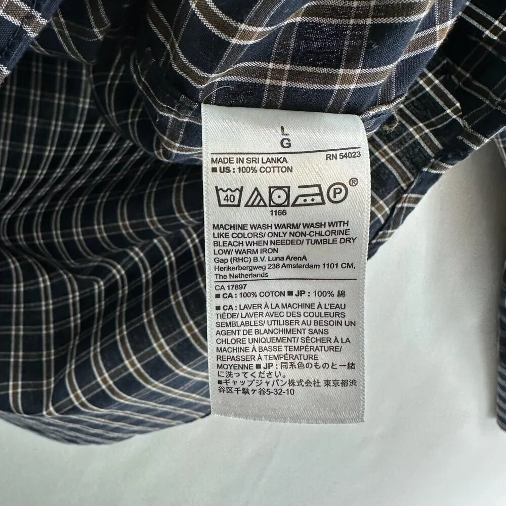 Banana Republic Button Up Shirt L Black Plaid Long Sleeve Non Iron Standard Fit - Picture 11 of 12